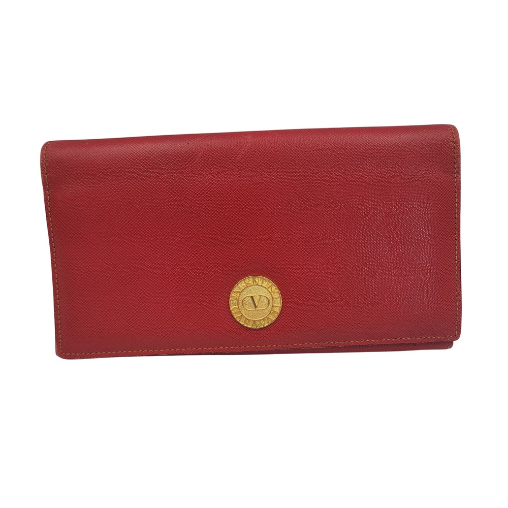 Valentino Garavani Red Saffiano Leather Long Continental Wallet Vintage Logo